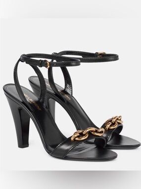 Saint Laurent Le Maillon 95 Sandals in black calf leather.  37.5
